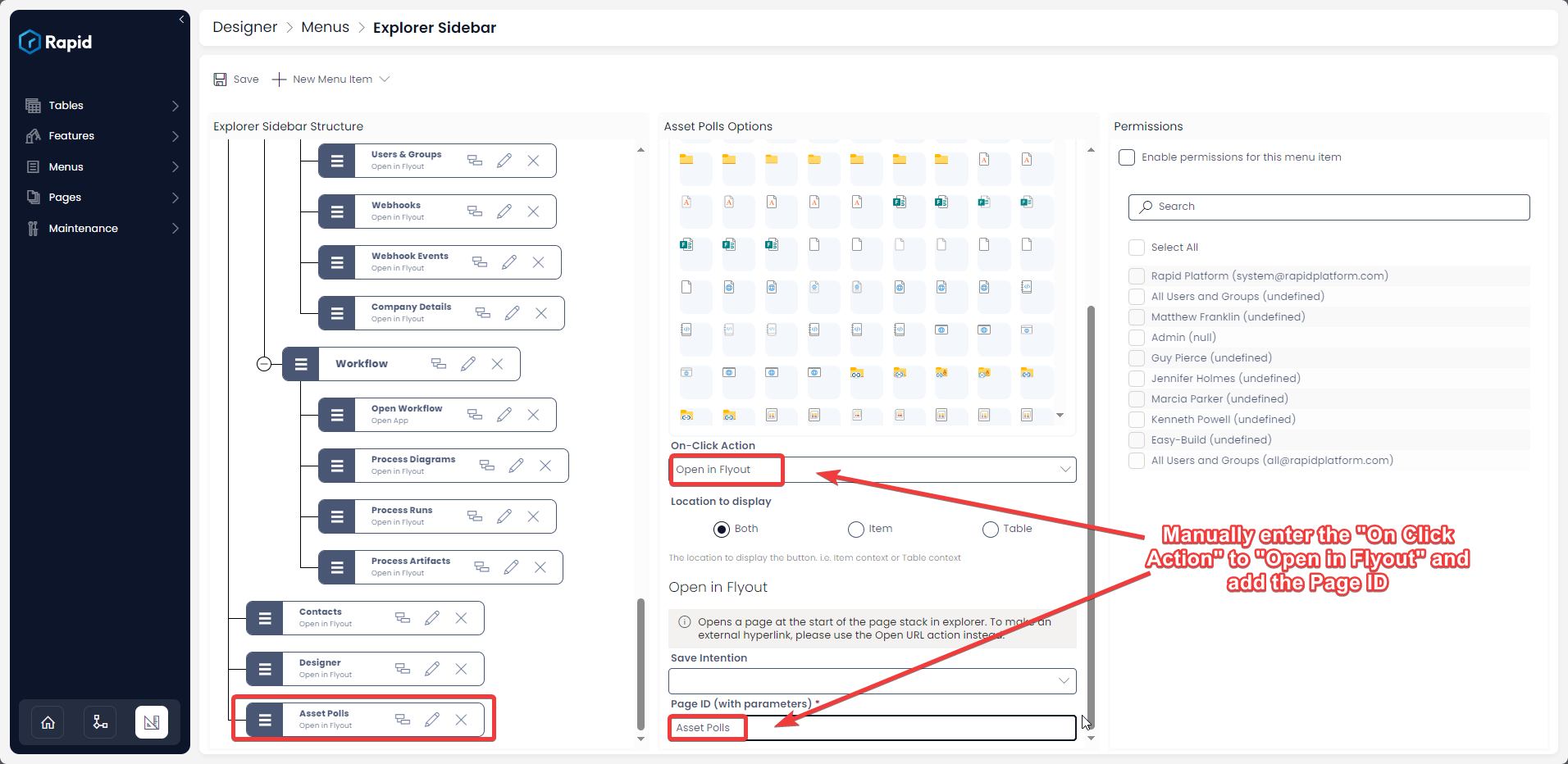 Configure the new menu to be linked to the table